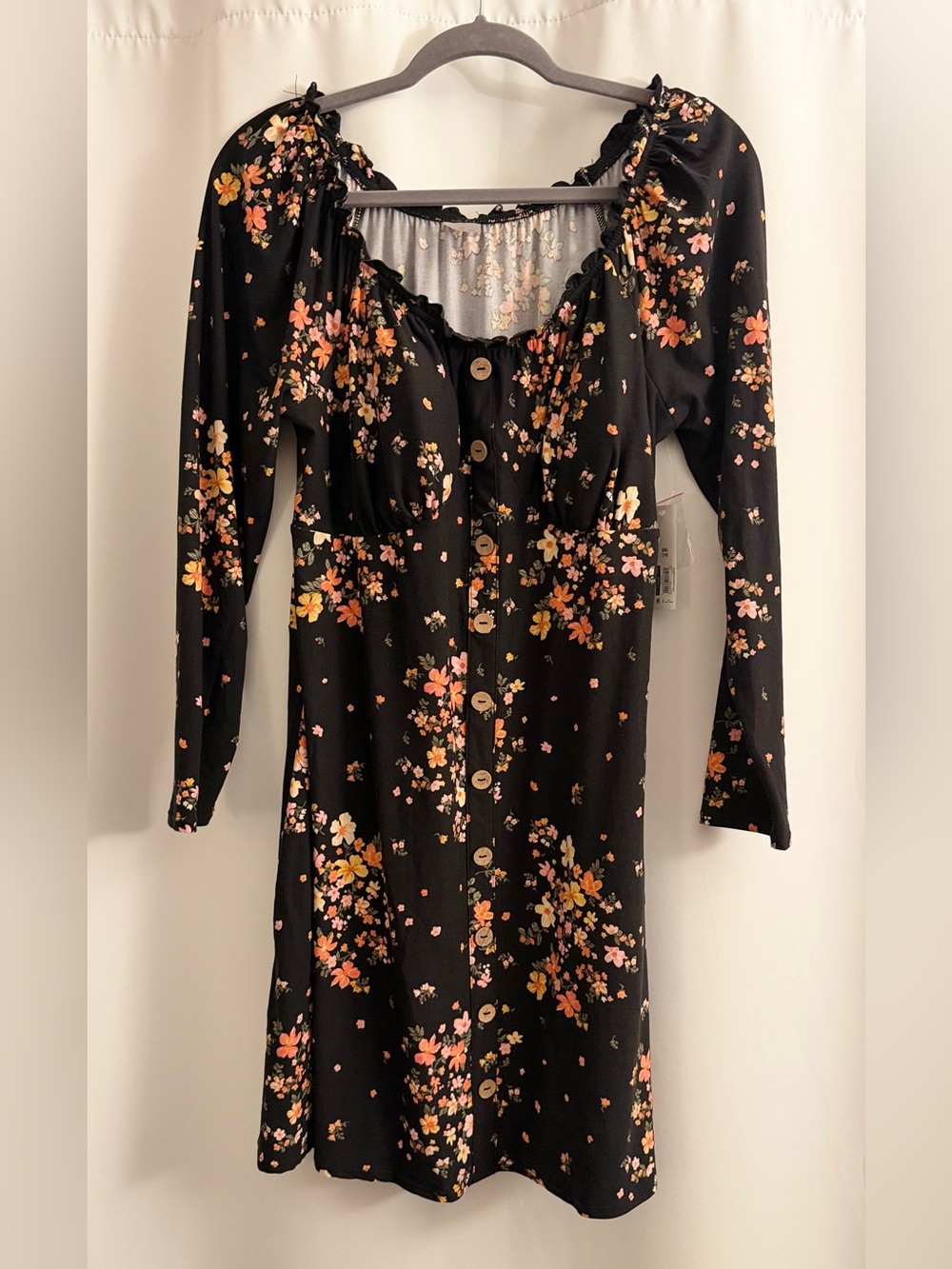 Black Floral Button-Front Women’s Dress